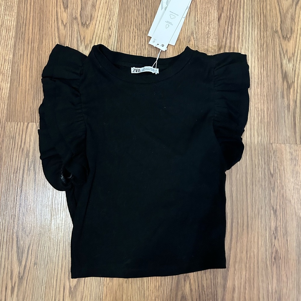 Black Zara Blouse with Ruffled Sleeves, size small